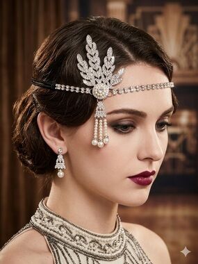 Vintage Art Deco Rhinestone & Pearl Flapper Headband – Great Gatsby 1920s Style